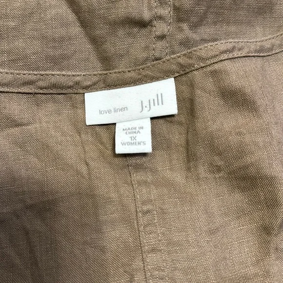 J Jill Linen sleeveless scoop neck tan midi dress with pockets - Picture 6 of 7